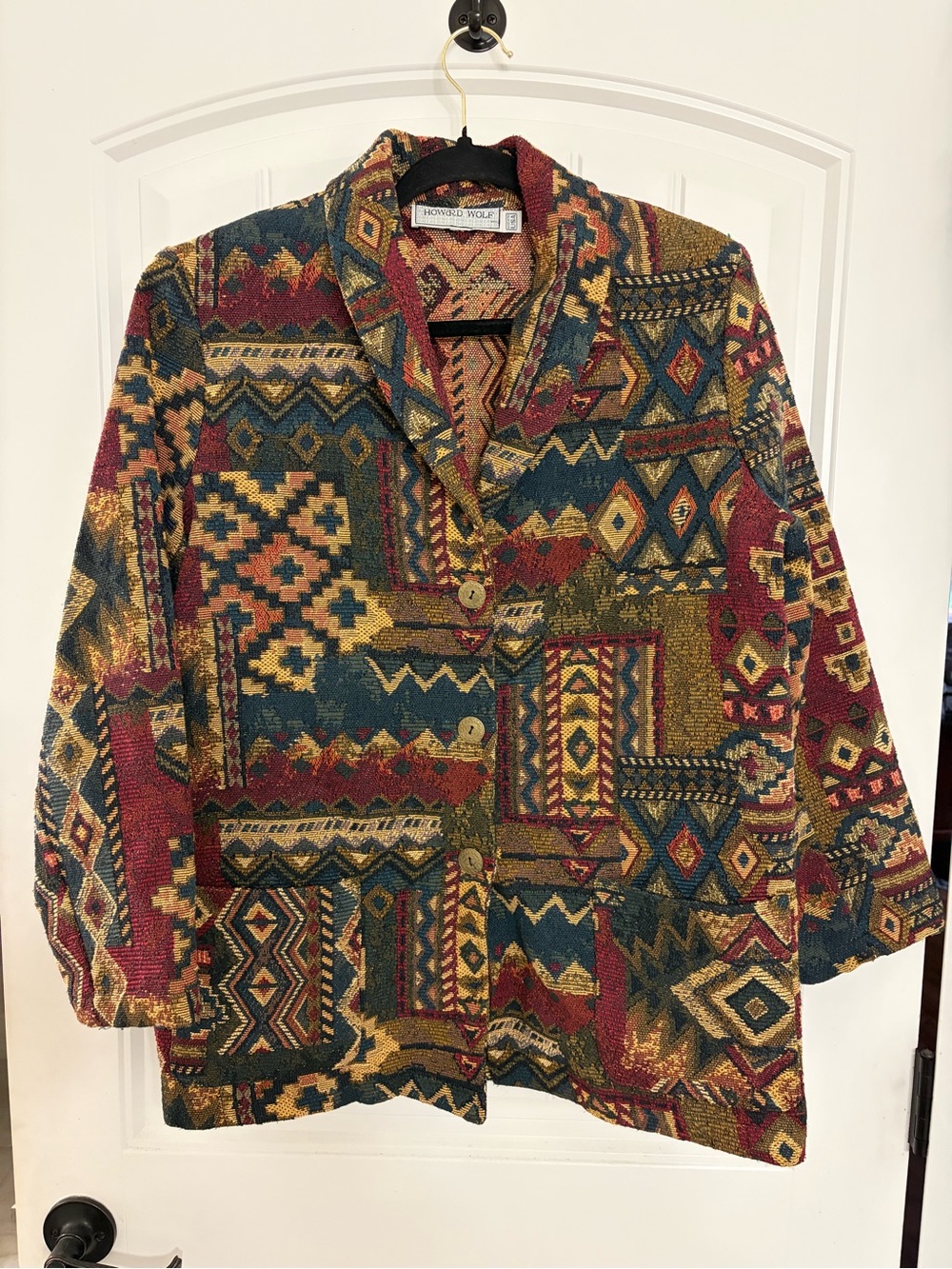 Vintage Howard Wolf Multicolor Geometric Patchwork Blazer
